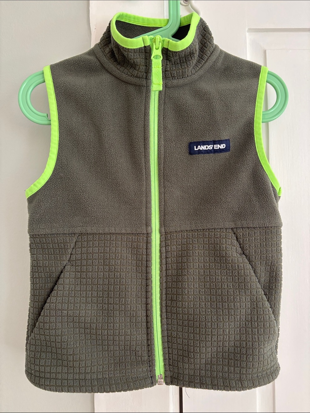 Lands' End Olive Fleece Vest with Lime Trim - Kids
